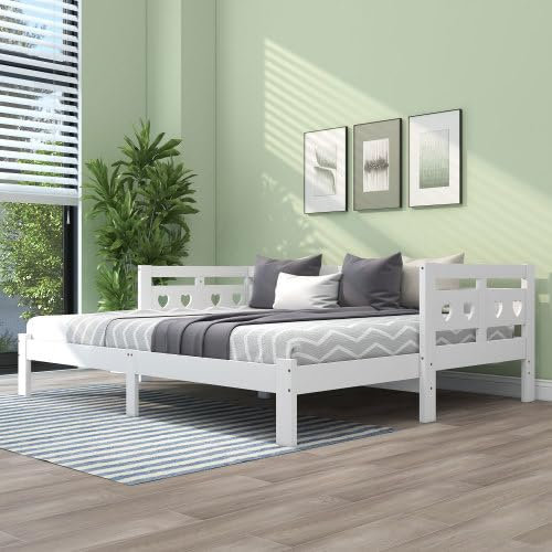 LTGB Daybed Cabin Bed, Wooden 3FT Single Sofa Guest Sofa Bed, Pull out Trundle Wooden Bed Heart-Shaped for Children Adults, for Living Room and Bedroom - 90 x190 cm - White