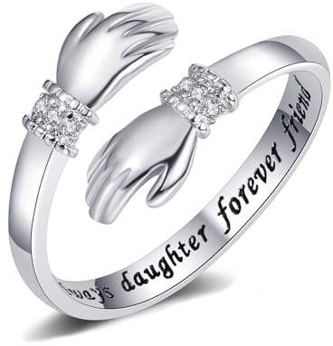 Yifnny Umarmungsring, Verlobungsring Gravierte Worte Umarmung Hände Offener Ring Verstellbar Ring Mutter Geschenk für Männer und Frauen Schmuck