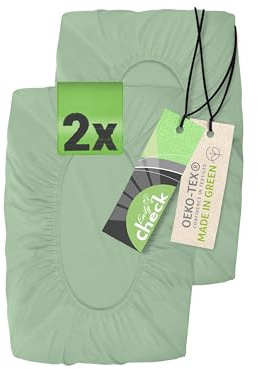 Emily´s Check 2er Spannbezug für Nackenkissen, 35-40 x 55-60 cm, Salbei | 97 % Baumwolle, 3 % Elasthan, Rundumgummizug, anschmiegsam, temperaturausgleichend, waschbar bis 60 °C