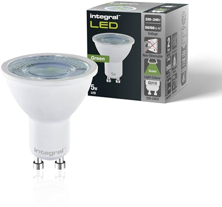 Integral LED GU10 Green Spotlight Bulb | 40˚ Beam Angle | Energy Saving 5W (50W Equivalent) | Decorative and Mood Lighting | Ideal for Home, Restaurants, Hotels, Gardens, Displays | 4-Pack