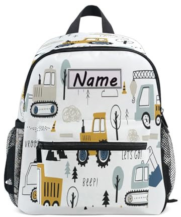 HMZXZ Custom Kids Kleinkind Mini Rucksack für Mädchen Jungen Auto Cartoons Personalisierte Kinderrucksäcke Blau Schultasche mit Kindername/Text, Custom-04