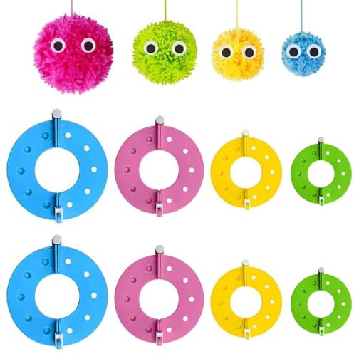 8 Stück PomPom Maker, Kunststoff Pompom Maker Set, DIY Fluff Ball Weaver Nadel, Pompon-Maschine, 4 Größen (3,5/5,5/7/9 cm) für Mützen Schals Kleidung Strickmütze Basteln