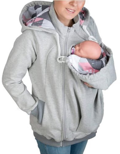DIXII Babytrage-Hoodie-Jacke, Känguru-Mantel, Fleece-Kapuzenpullover, 2-In-1-Sweatshirt Mit Reißverschluss, Für Schwangere Frauen Und Babys,001,S