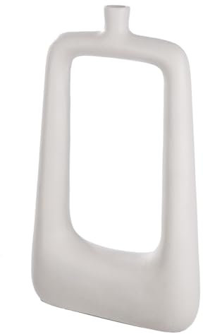 Casablanca Jarrón Decorativo Grande XL de Aluminio, jarrón Cuadrado Moderno Perforado, decoración para salón, Mesa, Color Crema, Altura 41,5 cm