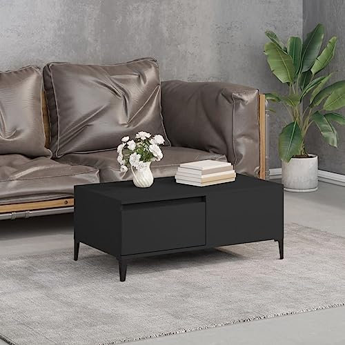 AUVYI Couchtisch mit Schublade Schwarz 90x50x36,5 cm Holzwerkstoff&Metall Sofatisch Holz Sideboard Chautschtisch Wohnzimmertisch mit Schubladen Beistelltisch mit Schublade