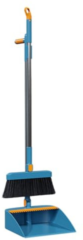 Yangyou 180-Degree Rotating Broom and Collector Game Broom Folding Dustpan Set Blue Plastic+Stainless Steel with Long Adjustable Ergonomic Cleaning Kit
