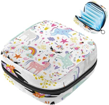 Aufbewahrungstasche für Damenbinden, Kawaii-Cartoon-Einhorn-Design, tragbar, Menstruationspads, Slipeinlagen, Tampons, Damenbinden, Aufbewahrungshalter für Damen, Schule, Büro