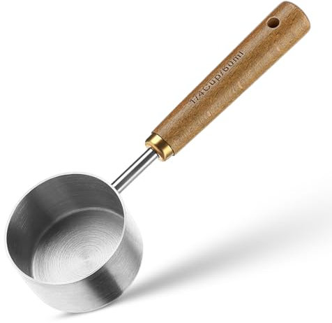 1/4 Cup Measuring Scoop 60ml Scoop Quarter Cup Measure with Wooden Handle, Stainless Steel Measuring Cups Scoops for Coffee Tea Baking