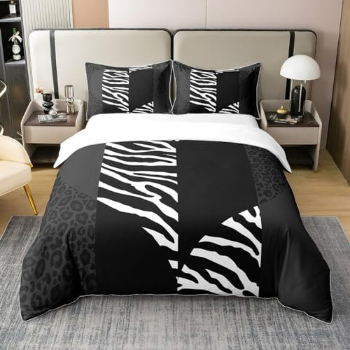 richhome Valentinstag Herz 100% Natur Baumwolle Bettbezug 155x220,Vintage Land Splicing Geometrie Bettwäsche Set, Wild Zebra Geparden Tröster Abdeckung Bettwäsche (kein Tröster)