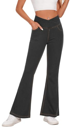Desol Jeans Damen High Waist V Cross Schlaghose, Hohe Taille Bootcut Hose Damen Stretch Jeanshose mit 4 Taschen, Flared Jeans, für Party, Freizeit, Sport
