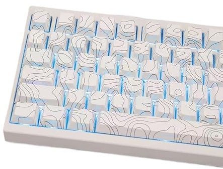 131 Keys Topographic Keycaps PBT Dye Sub Side Printed White Custom Keycaps 75 Percent Cherry Profile Fit for Mechanical Keyboard Cherry Mx Switches