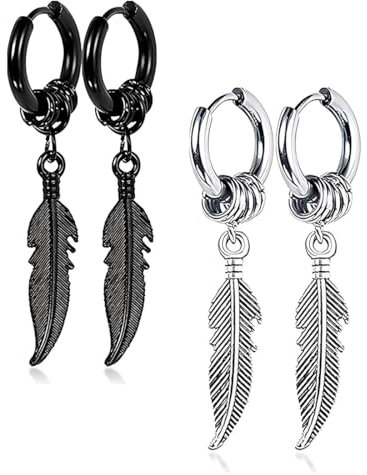 LAKJUOZ 2 Paar Creolen Federohrringe Vintage-Schmuck-Ohrringe, Creolen, Punk-Hip-Hop-Ohrringe Für Männer Und Frauen, 2 Stile, Hypoallergen