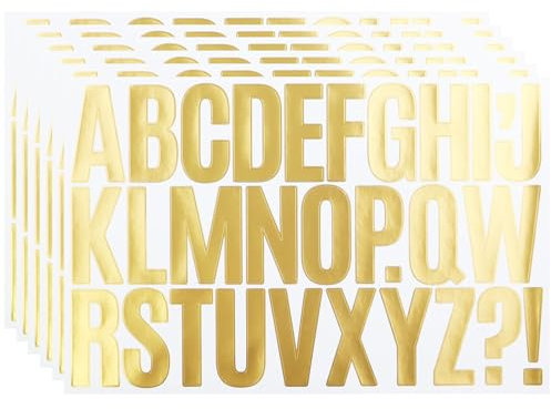 2 INCH Capital Letter Stickers, Gold Alphabet Stickers for Water Bottle, Invitation Cards, Party Banners, Note Book, 6 Sheets Gold Stamping Sticker Set