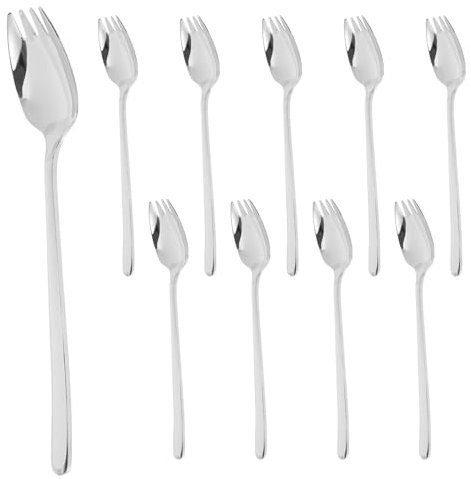 10Pcs Stainless Steel Sporks, Long Handled Salad Fork, Reusable Spork, Portable Salad Forks Spork Set Metal Sporks Dishwasher Safe for Home School Camping Hiking