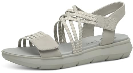 Jana Coshy Damen Sandalen flach mit Klettverschluss Vegan, Grau (Stone), 42 EU