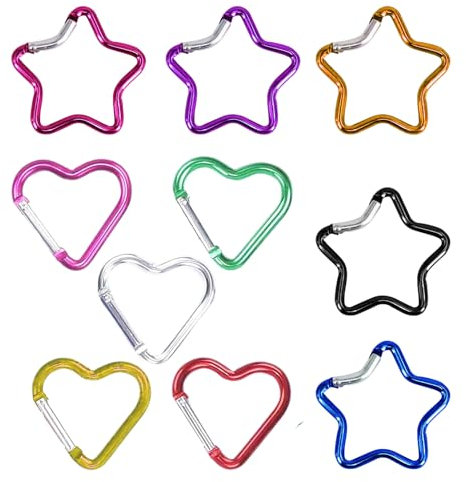 10 Pièces Mousqueton Porte Clé, Mini Étoile Forme D'étoile Et D'amour En Aluminium, Pratique Et Durable Pour Sacs À Dos, Camping, Tente, Randonnée, Voyage