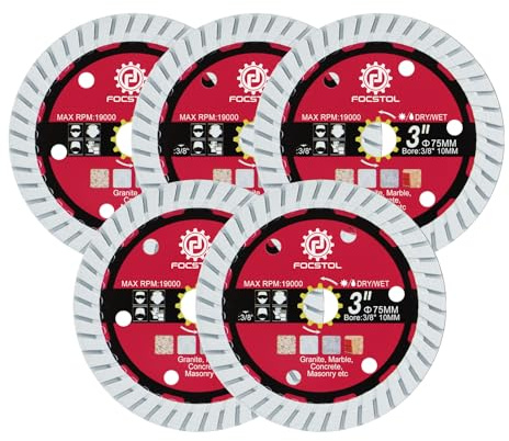FOCSTOL Diamant Trennscheibe Beton - 5 Stück 75mm x 10mm Diamant Sägeblatt für Granit Marmor Beton Mauerwerk