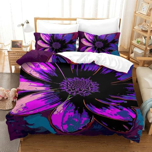 LLEERCFTY Daisy 3D Gedruckt Bettwäsche Sets 3 Teilig Ettbezüge Mit Kissenbezügen Soft Microfaser Luxus Modern Mit Reißverschluss Für Erwachsene Und Kinder Single（140x200cm）