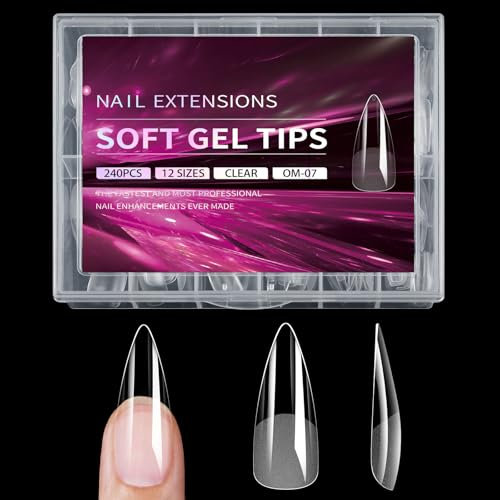 240Pcs Square Gel Nails Tips Full Clear Nails Gel Extensions 12 Sizes For Home Manicure Supplies