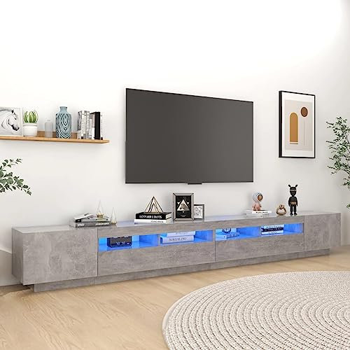 TJROO Mueble de TV para dormitorio, mueble bajo de 300 x 35 x 40 cm, con luces LED y 4 puertas, mueble de TV, mueble Hi-Fi, mesa de salón, color gris cemento, aparador de aglomerado