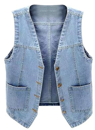 Huoghebg Gilet di Jeans Donna Curvy, Con Tasche, in Tinta Unita, Caldo, Elegante, Casual, Cardigan, Giacca, Oversize, Leggero, Comodo, Con Button, Giubbotto, Gilet Moda, Per Autunno e Invernale