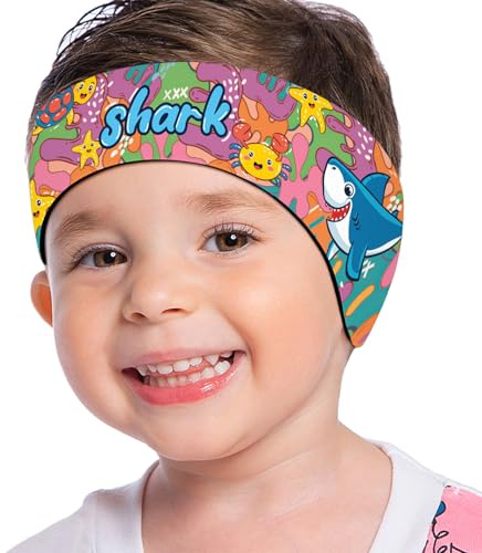 MoKo Bandeau Piscine Oreille Enfant, Requin Graffiti S | Ajustable, En Néoprène Souple, Flexible Et Doux Pour La Peau, Pour La Natation, Le Surf Et Le Kayak.