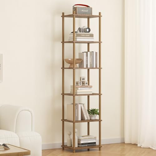 YGYQZ Regal, Bücherregal, 6 Regal Schmal Stufiges Hohes Standregal, Schlankes Eckregal, Vintage Offene Ablagen für Schlafzimmer Wohnzimmer, 160 x 40 x 30 cm Vintagebraun