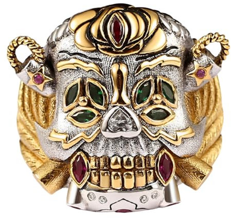 AKINMA Expendables Glücksring – 925er Sterlingsilber-Totenkopfring for Männer – Gothic-Vintage-Biker-Cocktailparty-Schmuck(11#)