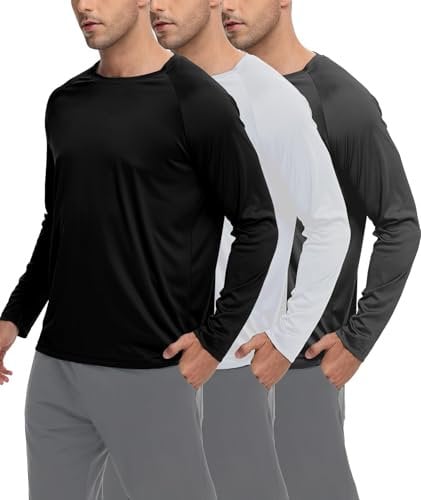 BOOJO 3er Pack Langarmshirt Herren UPF50+UV Schnelltrocknend Longsleeve Atmungsaktiv Sport Funktionsshirt Gym Langarm Laufshirt für Männer