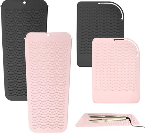 4 alfombrillas para plancha de pelo con estilo agujero suspendido de silicona – Resistente al calor para rizador y plancha plana, protección contra el calor