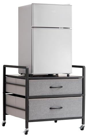 VEVOR Mini-Kühlschrankständer auf Rollen Kühlschrankhalter mit 80 kg Tragkraft, Mini-Kühlschranktisch mit 2 Schubladen & 4 Lenkrollen, mobiles Kühlschrankregal für Wohnheim Wohnung Büro Grau