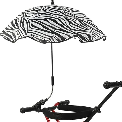 Parasol de poussette avec pince - Parasol universel réglable - Protection UV - Pour chaise de terrasse, chaise de plage, poussette - Réglable (8 nervures, rayures zèbre)