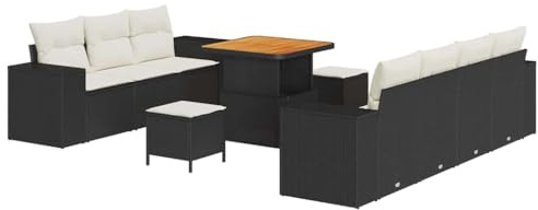 vidaXL 10-teiliges Garten-Sofa-Set mit Kissen | Schwarzes Polyrattan, cremefarben, modulares Design, verstellbare Füße, wetterfest für Terrasse, Garten und Balkon. Gartenmöbel für die Terrasse.