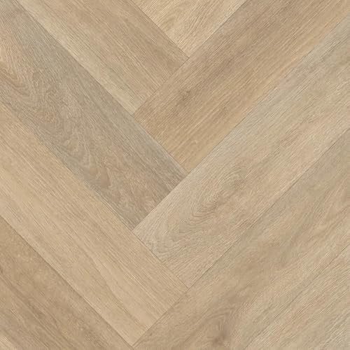 Beige Brown Wood Effect Herringbone Vinyl Flooring For Kitchen, Bathroom, LivingRoom, 4.50mm Thick Vinyl Sheet, 5 Year Warranty, Suitable for underfloor heating-1 X 3 mt