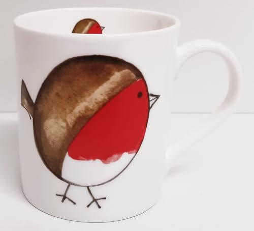 Red Fat Robin Mug Fine Bone China Large Balmoral 400 ml 14 fl oz Simply Robin Cup Hand Decorated in UK