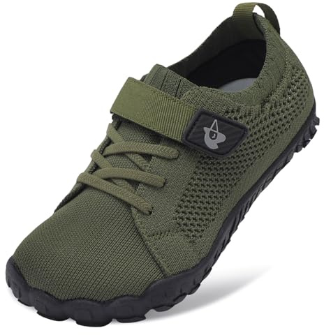 LeIsfIt Kids Barefoot Shoes Boys Girls Wide Sneakers Kids Anti-Slip Hiking Shoes Lightweight Sneakers for Toddler Little Big Kid ArmyGreen 5 Big Kid