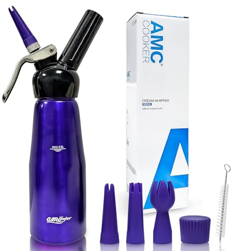 Sahnespender, Sahnesyphon, Sahnespender 500ml, Espuma Flasche, Schlagsahnebereiter Sprühsahne Sahnekapseln Sahnesiphon inkl. 3 Garniertüllen 1 Reinigungbürste, Sahnespender für Sahne,Dessert Herzhafte