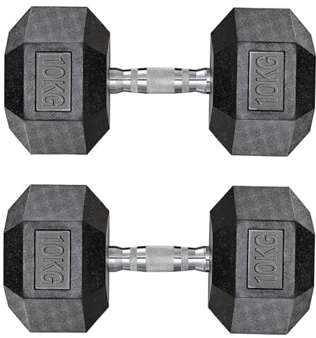Hexagon Hanteln – 2er-Set 10–30 kg Kurzhantel-Set für Krafttraining & Fitness, Gusseisen mit Gummi-Beschichtung, rutschfester Griff, bodenschonend