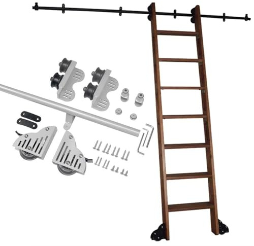 100-600cm Library Sliding Ladder Hardware Rolling Full Set Track Kit Retractable for Wooden Ladder (No Ladders), Floor Roller with Brake, 330 lbs Capacity(10ft/300cm Track kit)
