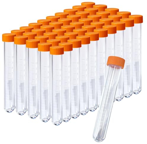 BITEFU 50 Stück Zentrifugenröhrchen 10ml, Mit Maßstab Zentrifugenröhrchen | für Labor Und Krankenhaus Reagenzgläser Kunststoff, Orange Röhrchen Mit Deckel Probenbehälter