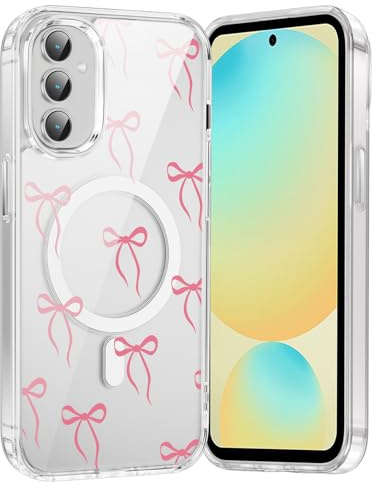 Yoedge Magnetisch Handyhülle für Samsung Galaxy S26 Schleifen Hülle, Kompatibel mit MagSafe, Rosa Bow Aesthetic Motiv Sommer Design Mädchen Geschenk Schutzhülle,Transparent Silikon für SamsungS26 6,3