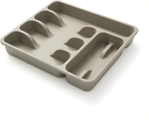 DIVCHI 6 Compartment Cutlery Tray for Kitchen Drawers, Beige | Plastic Cutlery Organiser Insert, Compact Drawer Organiser, Utensil Holder for Knives Forks Spoons
