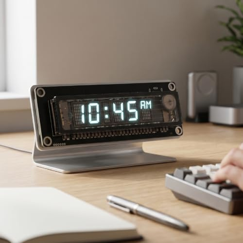 Fabater Cyberpunk Gaming Setup Digital Clock, Desktop Clock, WiFi Connect, Adjustable Brightness Fluorescent Display, Pixel Art for Gaming Room & Office Decor, Men's Creative Gifts