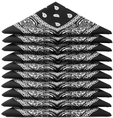 Karl Loven BANDANA 10 Stückt Schwarz - Paisley Muster - 100% Baumwolle TÜV geprüft - Dicker Stoff - 20 Exklusivfarben