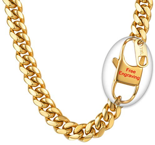 PROSTEEL 14mm massiv Panzerkette Herren personalisiert Halskette 18k vergoldet Schwer Kubanische Gliederkette Hip-Hop Street Style Schmuck 46 cm gold für Männer Jungen