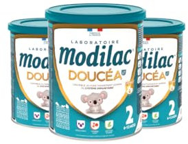 Modilac - Lait Infantile en Poudre Doucéa Lf+2 - Lait 100% Français - Lactoferrine*, Vitamines**, DHA*** - Convient en Relais de l'Allaitement Maternel - 2e Age, de 6 à 12 Mois - Lot de 3x820g