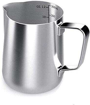 Voarge Milchkännchen, Milk Pitcher 350ml / 12 fl.oz. Milchkanne aus Edelstahl, Milchschaumkännchen Milch Aufschäumen für Cappuccino und Latte Art, Silber
