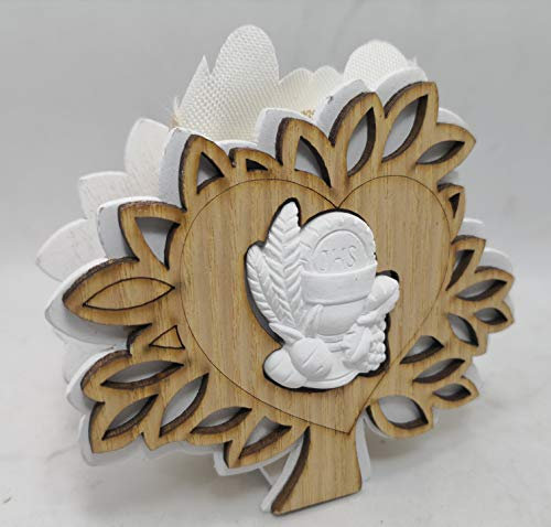 PuntoCasaStore 12 PZ Albero della Vita in Legno con Gessetto Calice Comunione e Sacchetto bomboniera 9,5x8,5 cm