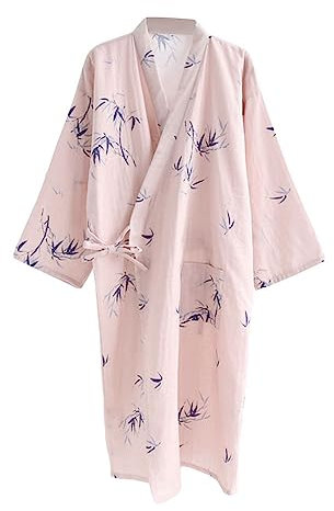 G-LIKE Peignoir kimono japonais - Style traditionnel Haori Yukata - 100 % coton - Pour le printemps, l'été, la maison, le sauna - Léger et fin - Pour homme et femme, rose pour femme, L