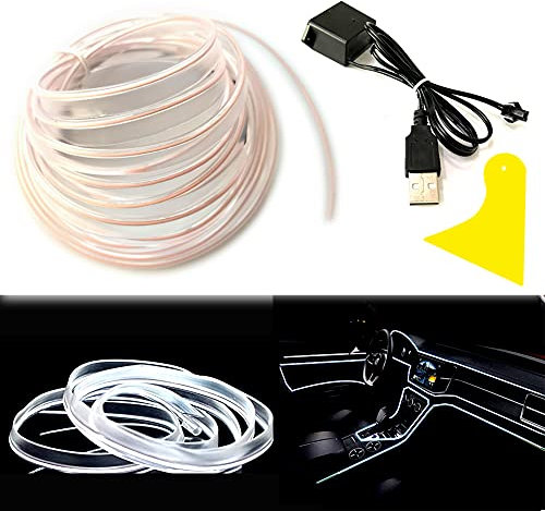 Balabaxer USB EL-Wire Weiß, 5M/16.4FT flexible Neonlichtröhre DC 5V Neonröhre Innenraumlichtleiste für Autoinnenraum, Lücke Dekorationsbeleuchtung.